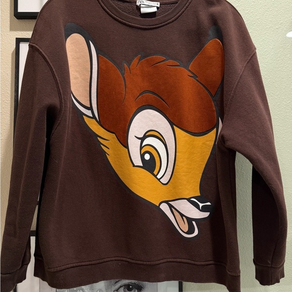 Zara x Disney Bambi Brown Sweatshirt with Cartoon Deer Design - Picture 1 of 2